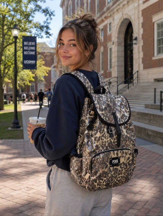 PINK Victoria's Secret Handbags - **RARE** PINK Sequin Leopard Print Backpack - Sparkling Animal Print